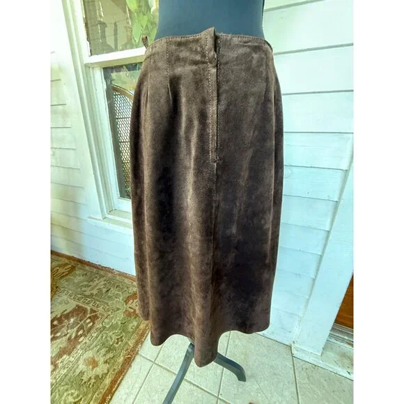 Vintage 70's Anne Fogarty Brown Suede Skirt Marked Size 14 - Picture 16 of 16